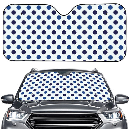 White And Blue Polka Dot Pattern Print Car Windshield Sun Shade