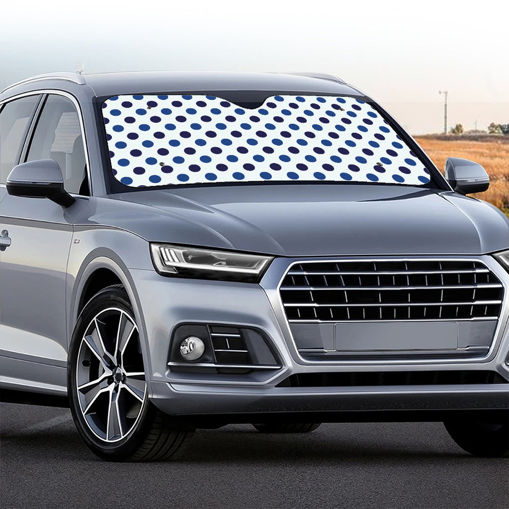 White And Blue Polka Dot Pattern Print Car Windshield Sun Shade