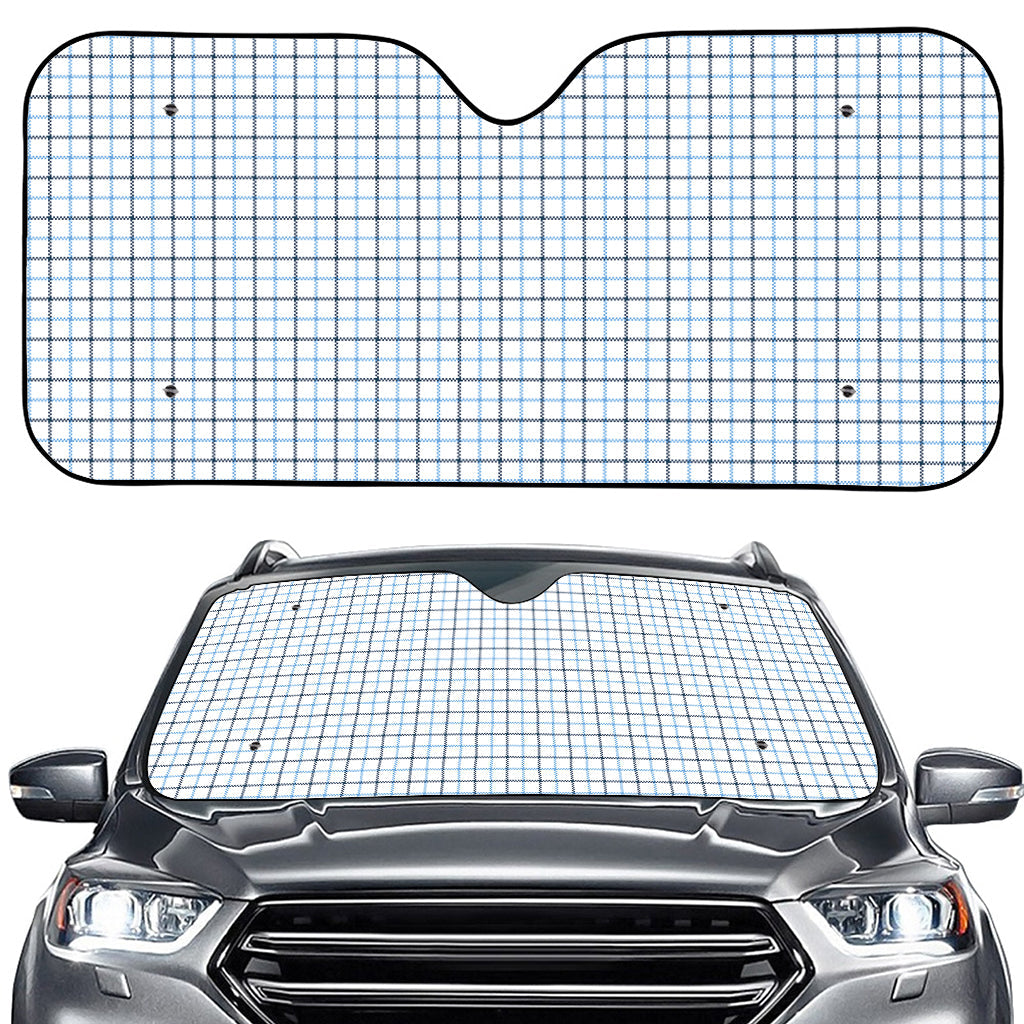 White And Blue Tattersall Pattern Print Car Windshield Sun Shade