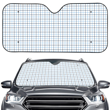 White And Blue Tattersall Pattern Print Car Windshield Sun Shade