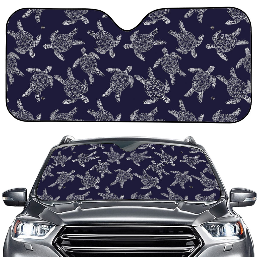 White And Blue Turtle Pattern Print Car Windshield Sun Shade
