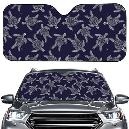 White And Blue Turtle Pattern Print Car Windshield Sun Shade