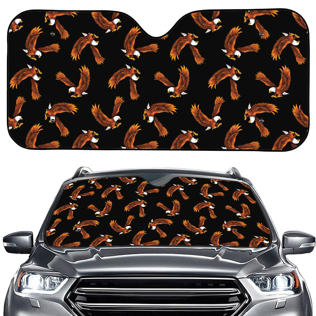 White And Brown Eagle Pattern Print Car Windshield Sun Shade