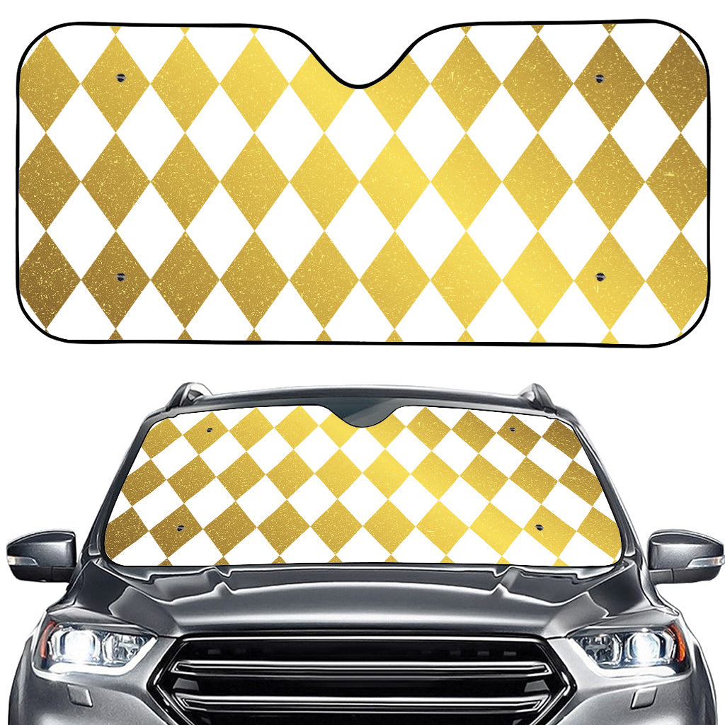White And Gold Harlequin Pattern Print Car Windshield Sun Shade