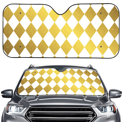 White And Gold Harlequin Pattern Print Car Windshield Sun Shade