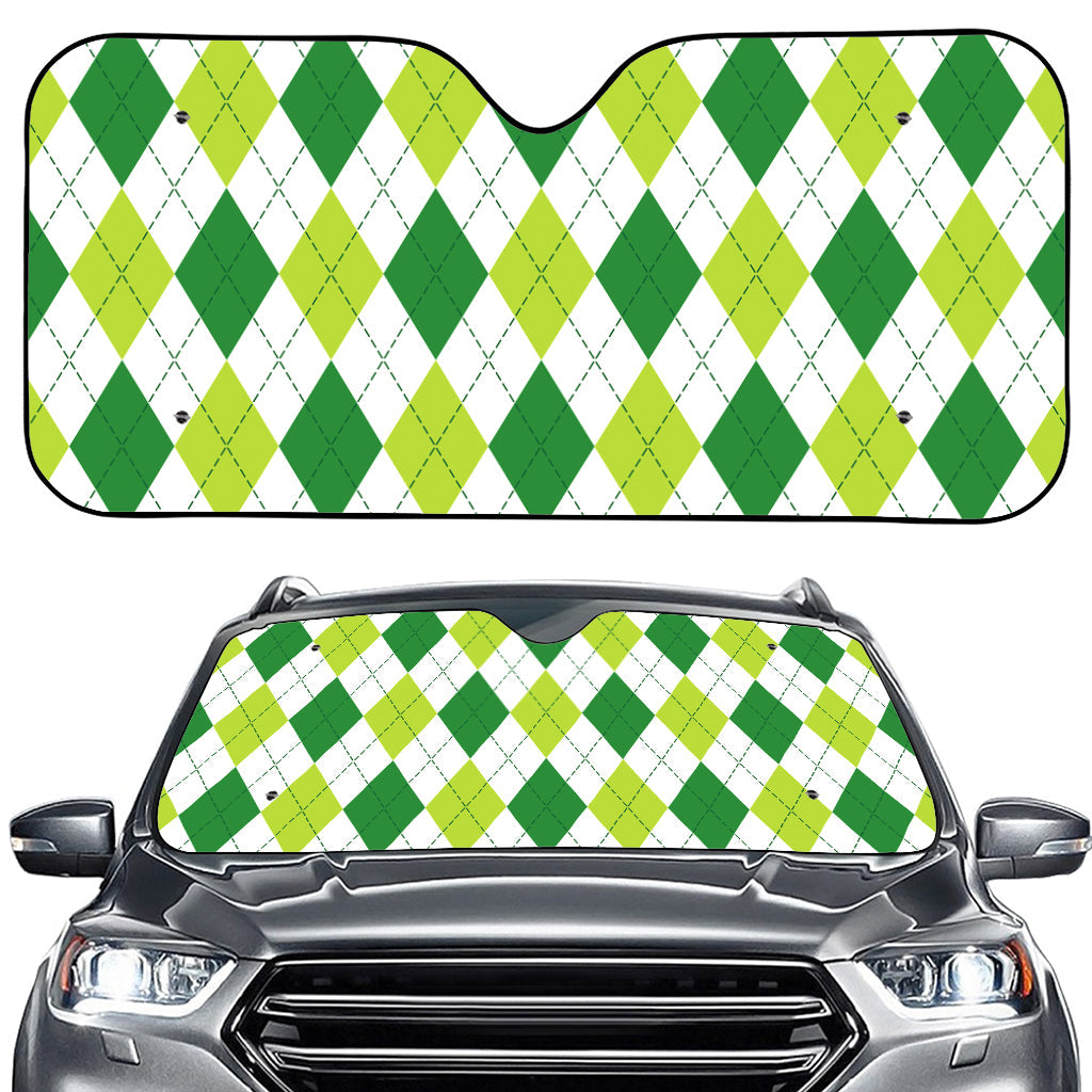 White And Green Argyle Pattern Print Car Windshield Sun Shade
