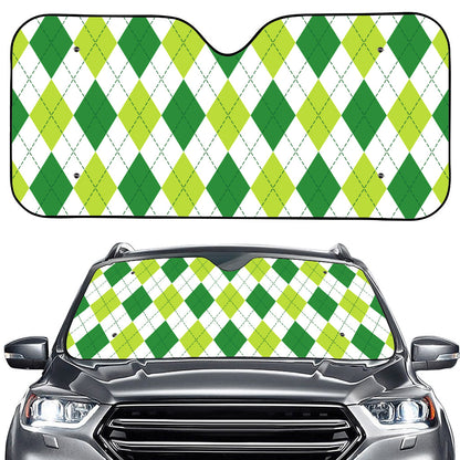 White And Green Argyle Pattern Print Car Windshield Sun Shade