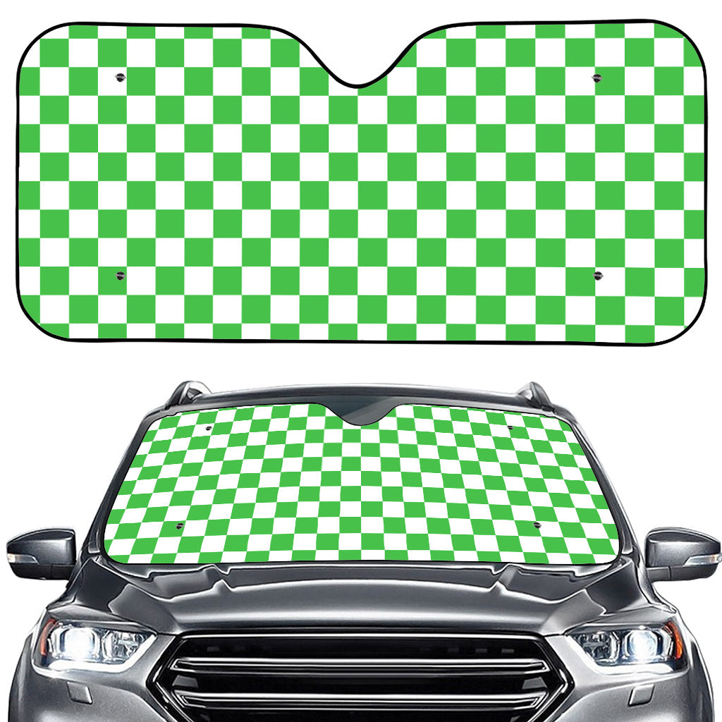 White And Green Checkered Print Car Windshield Sun Shade