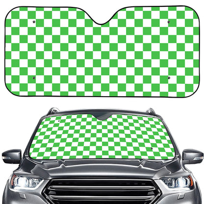 White And Green Checkered Print Car Windshield Sun Shade