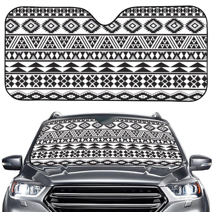 White And Grey Aztec Pattern Print Car Windshield Sun Shade