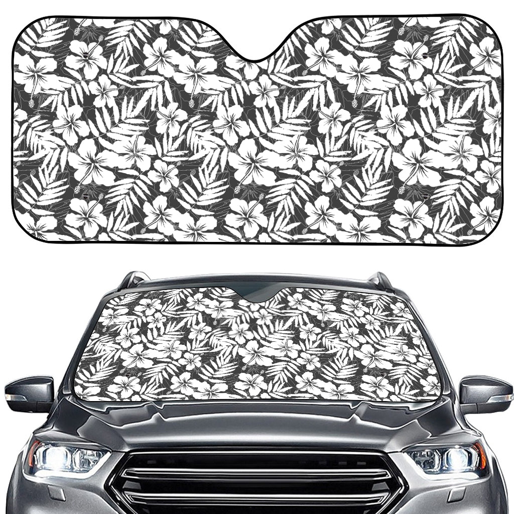White And Grey Hawaiian Pattern Print Car Windshield Sun Shade
