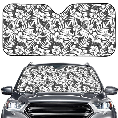 White And Grey Hawaiian Pattern Print Car Windshield Sun Shade