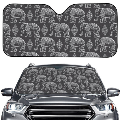 White And Grey Indian Elephant Print Car Windshield Sun Shade