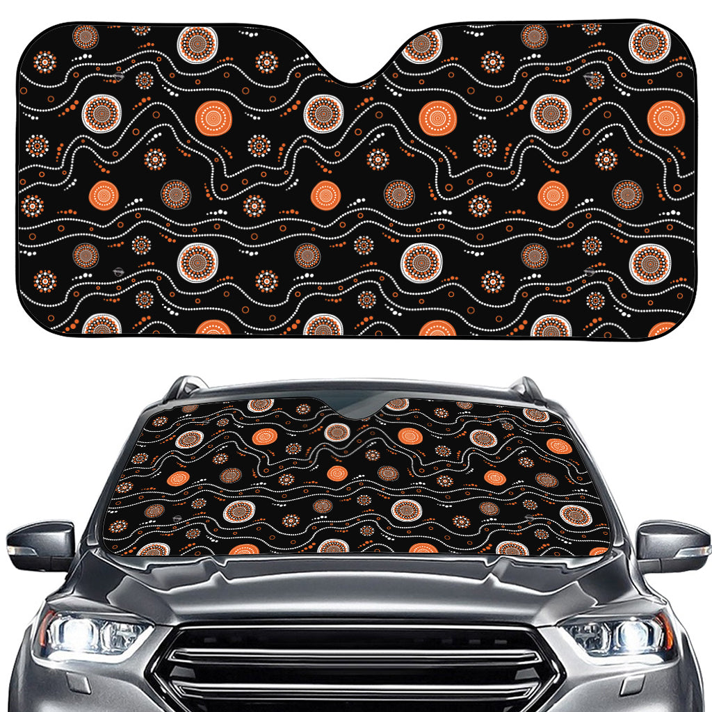 White And Orange Aboriginal Art Print Car Windshield Sun Shade