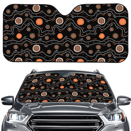 White And Orange Aboriginal Art Print Car Windshield Sun Shade
