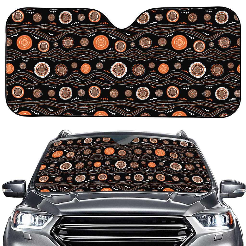 White And Orange Aboriginal Dot Print Car Windshield Sun Shade