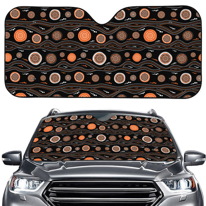 White And Orange Aboriginal Dot Print Car Windshield Sun Shade