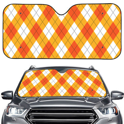 White And Orange Argyle Pattern Print Car Windshield Sun Shade