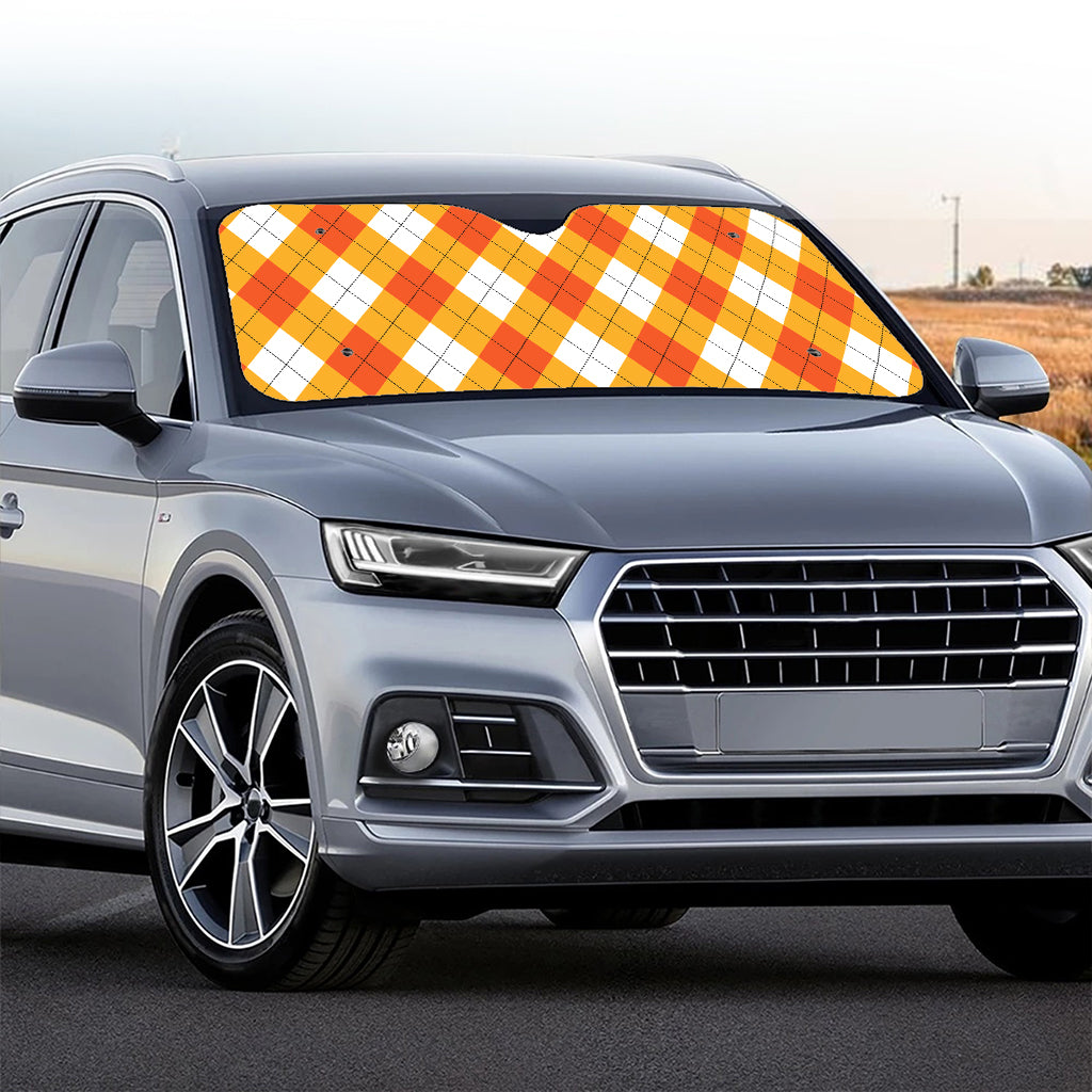 White And Orange Argyle Pattern Print Car Windshield Sun Shade