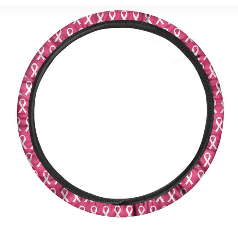 White And Pink Breast Cancer Print Car Steering Wheel Cover