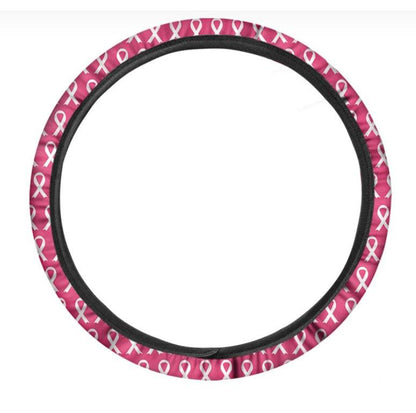 White And Pink Breast Cancer Print Car Steering Wheel Cover