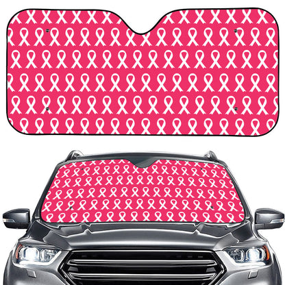 White And Pink Breast Cancer Print Car Windshield Sun Shade