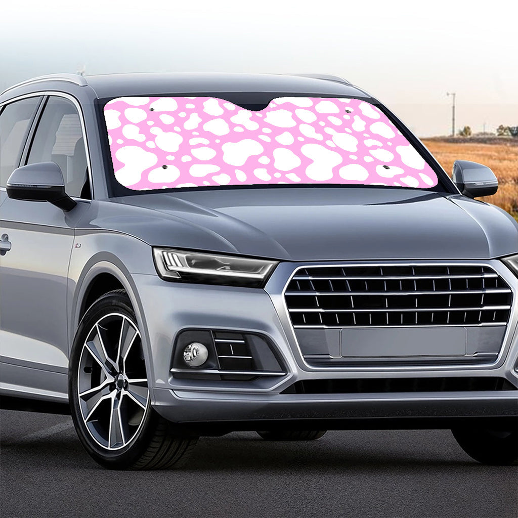 White And Pink Cow Print Car Windshield Sun Shade