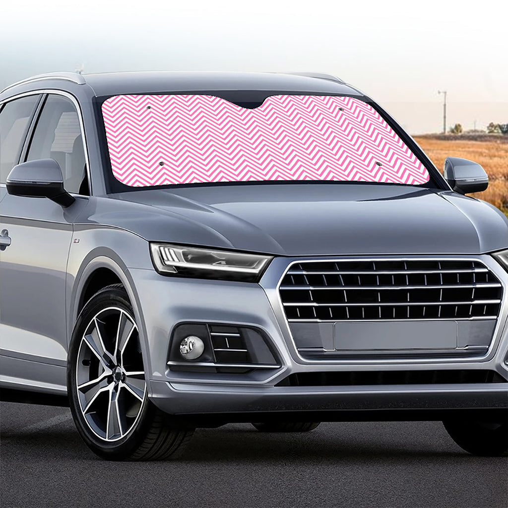 White And Pink Zigzag Pattern Print Car Windshield Sun Shade
