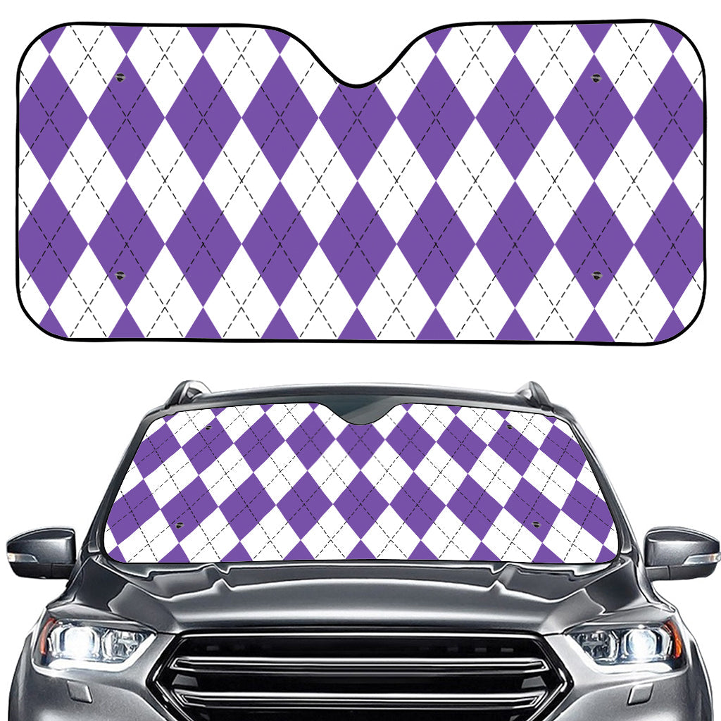 White And Purple Argyle Pattern Print Car Windshield Sun Shade