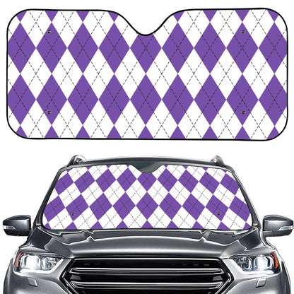 White And Purple Argyle Pattern Print Car Windshield Sun Shade