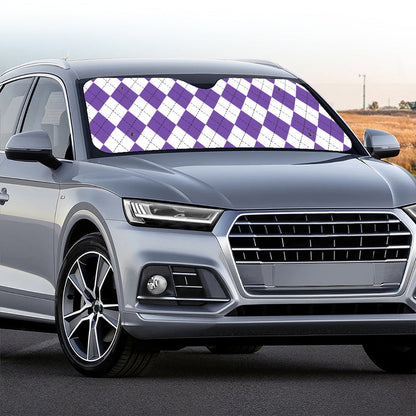White And Purple Argyle Pattern Print Car Windshield Sun Shade
