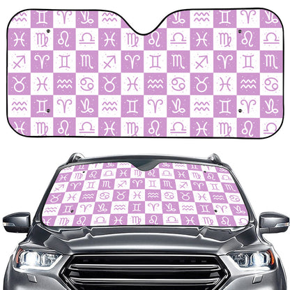 White And Purple Zodiac Signs Print Car Windshield Sun Shade