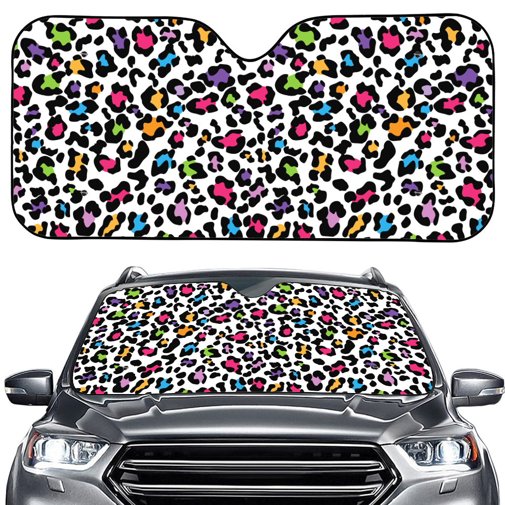 White And Rainbow Leopard Print Car Windshield Sun Shade