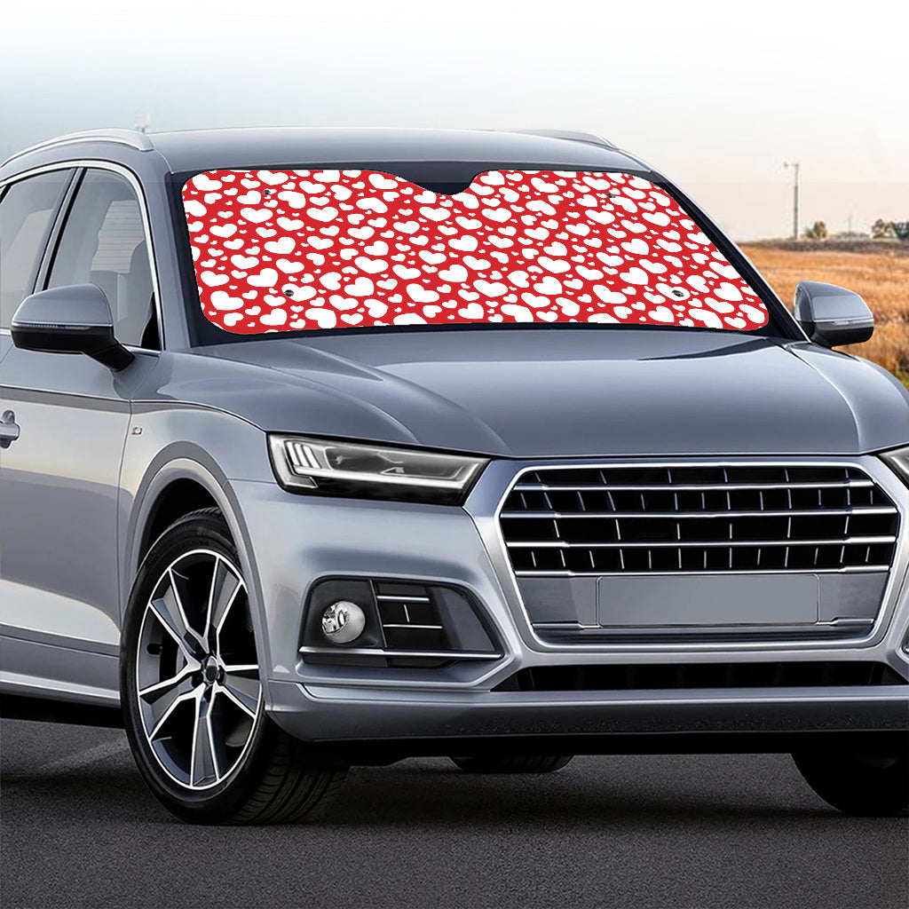 White And Red Heart Pattern Print Car Windshield Sun Shade