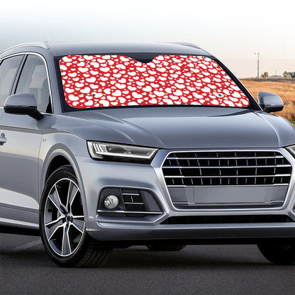 White And Red Heart Pattern Print Car Windshield Sun Shade