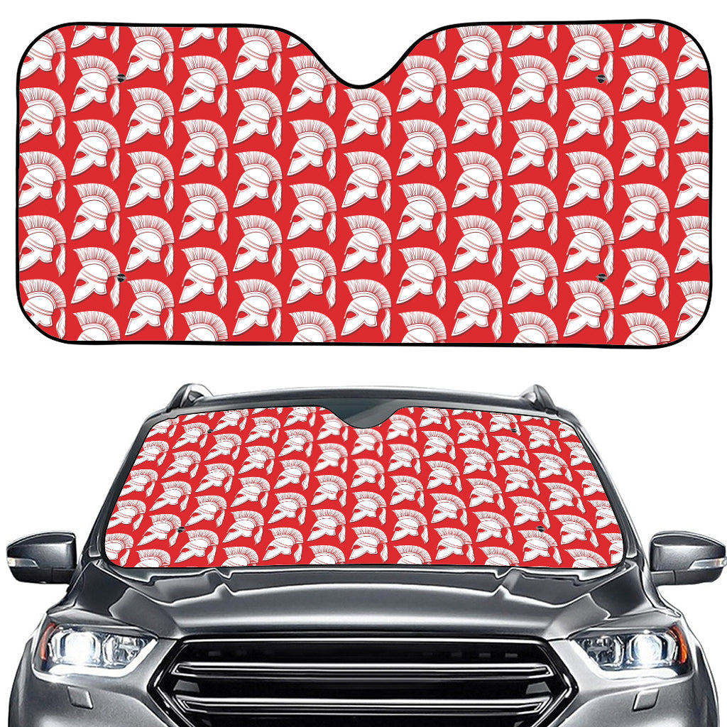 White And Red Spartan Pattern Print Car Windshield Sun Shade