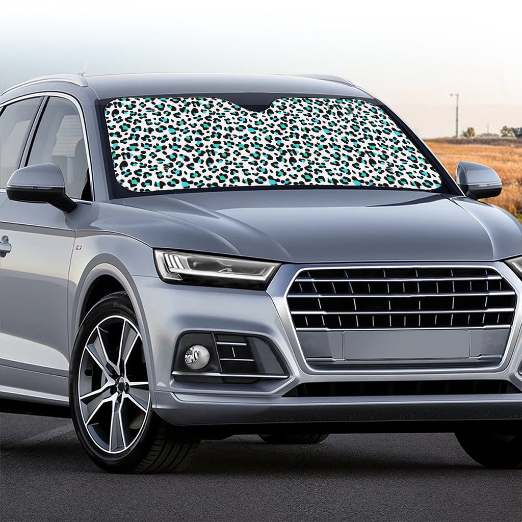 White And Teal Leopard Print Car Windshield Sun Shade
