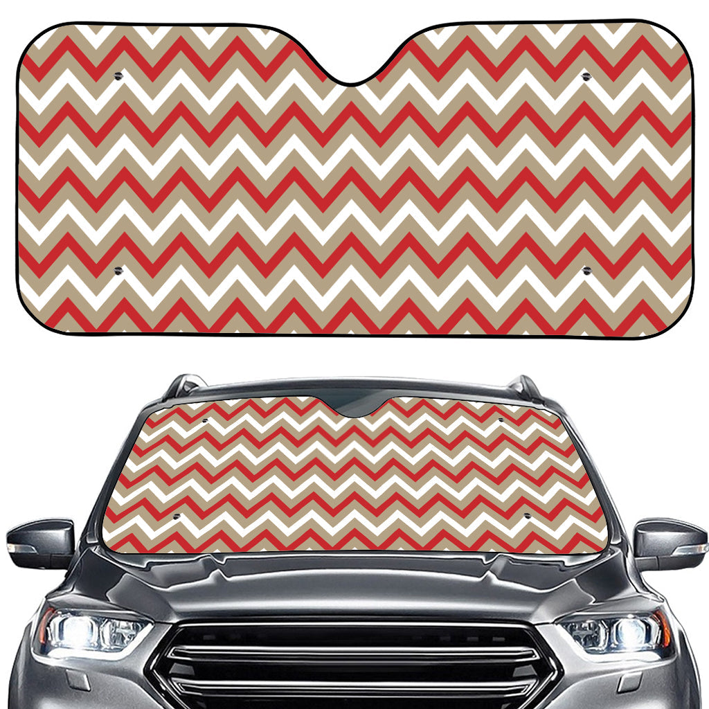 White Beige And Red Chevron Print Car Windshield Sun Shade