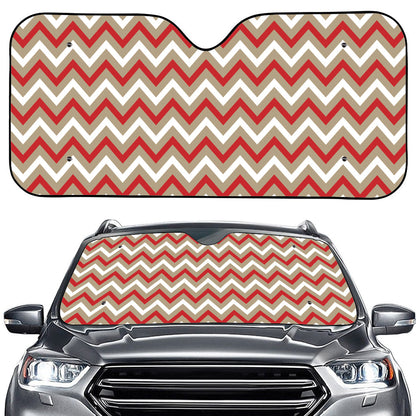 White Beige And Red Chevron Print Car Windshield Sun Shade