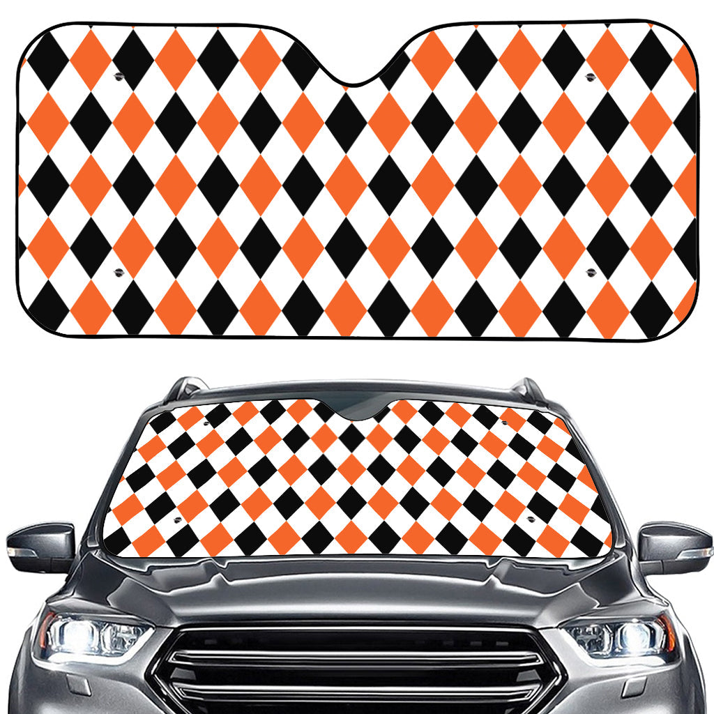 White Black And Orange Harlequin Print Car Windshield Sun Shade