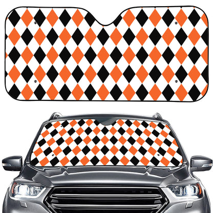 White Black And Orange Harlequin Print Car Windshield Sun Shade