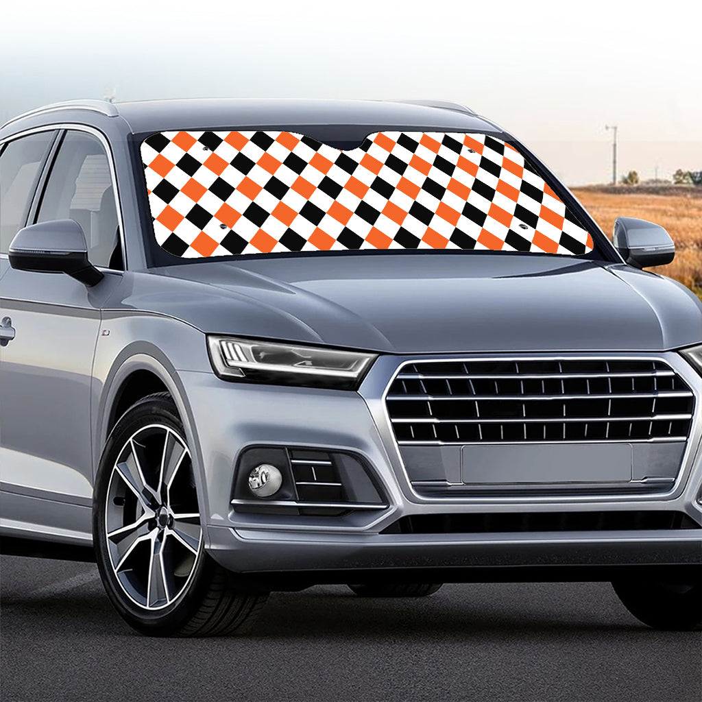 White Black And Orange Harlequin Print Car Windshield Sun Shade
