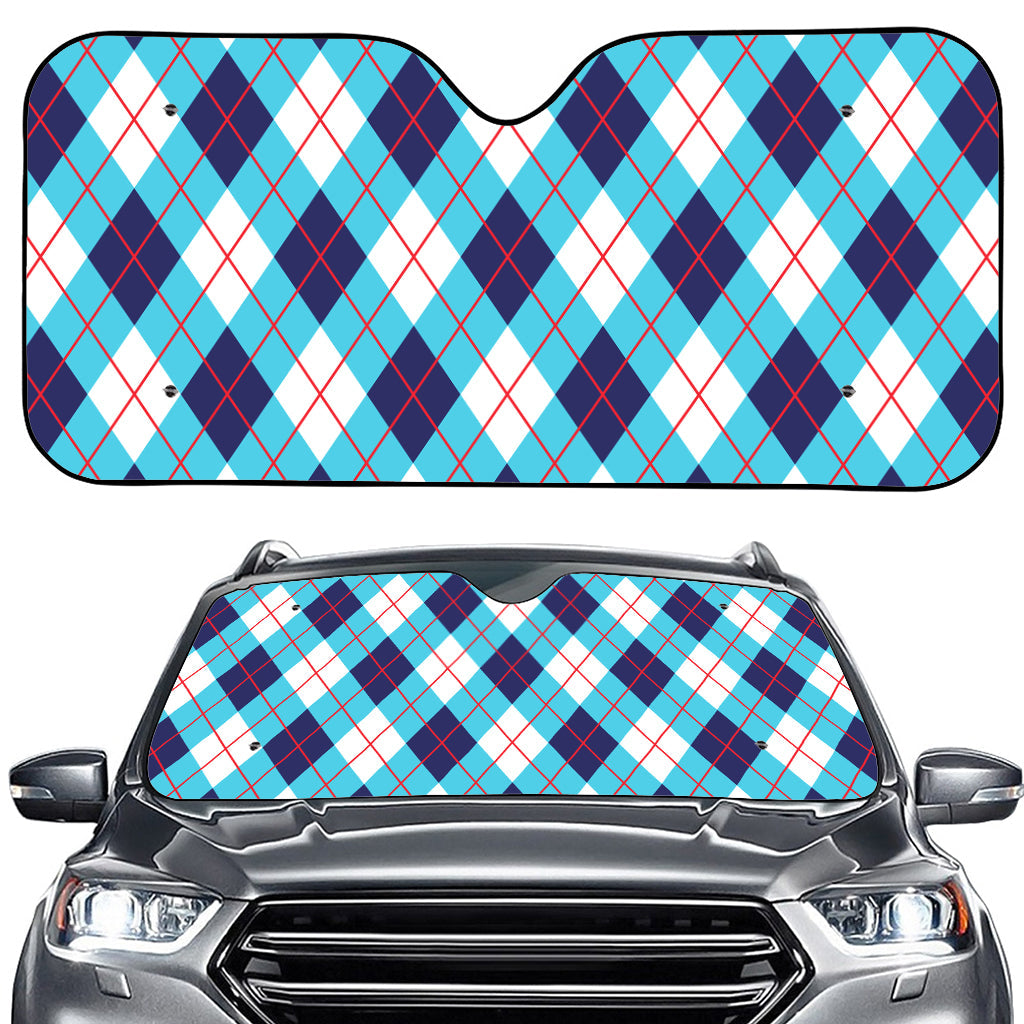 White Blue And Red Argyle Pattern Print Car Windshield Sun Shade