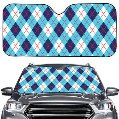 White Blue And Red Argyle Pattern Print Car Windshield Sun Shade