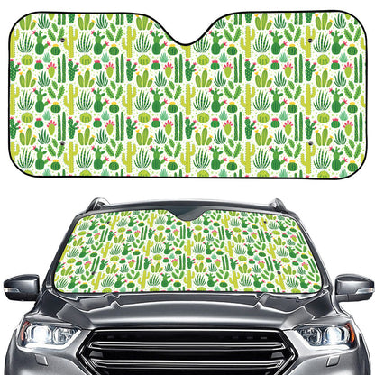 White Cactus Plant Pattern Print Car Windshield Sun Shade