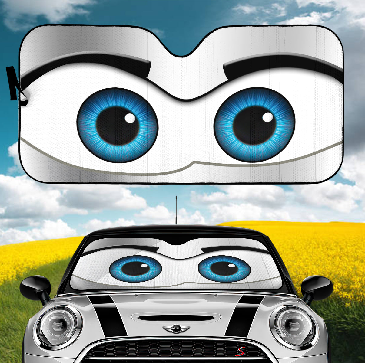 White Cartoon Eyes Car Auto Sunshades