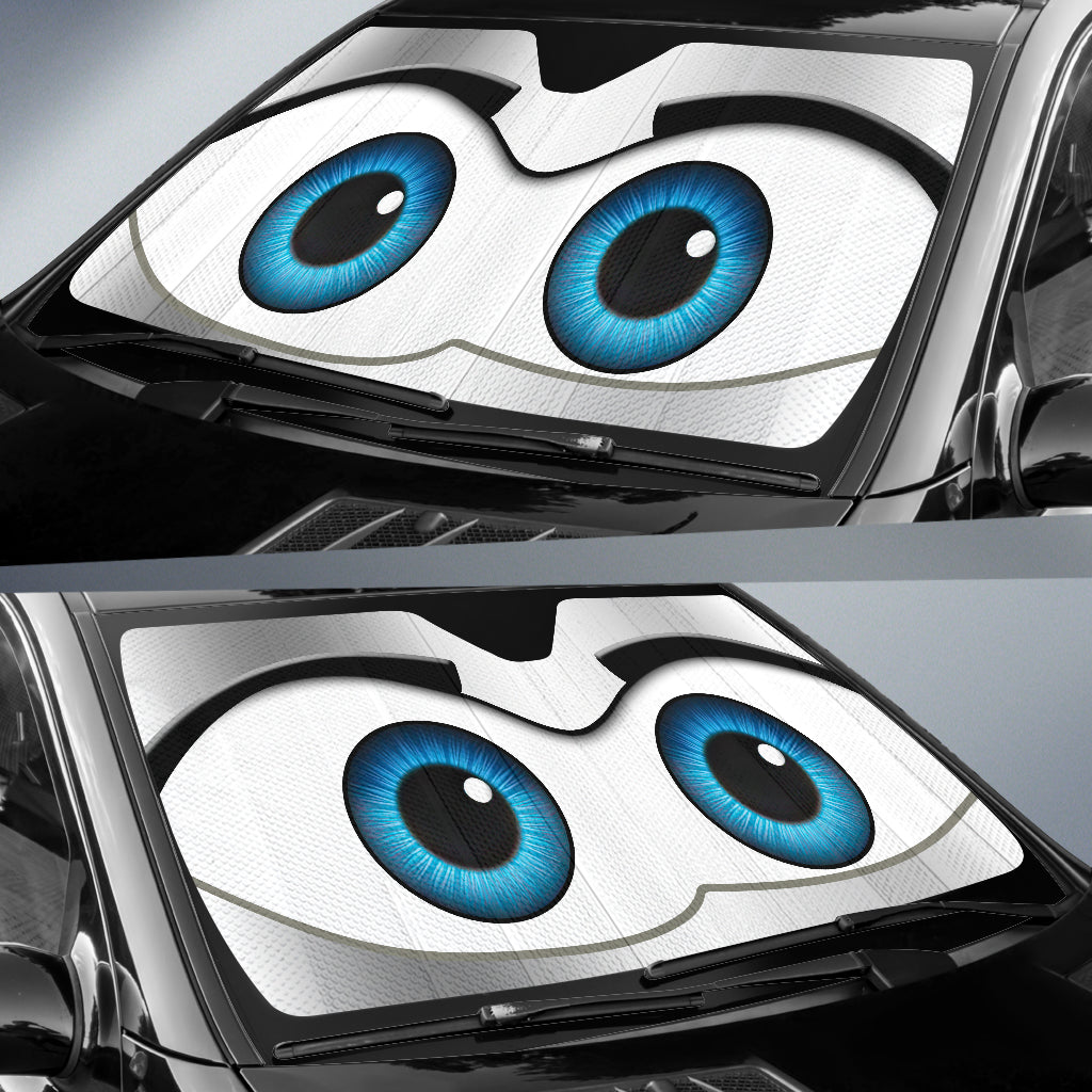 White Cartoon Eyes Car Auto Sunshades