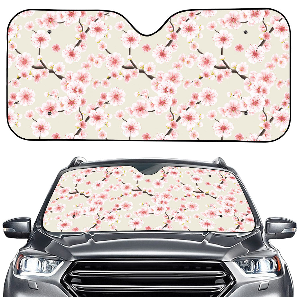 White Cherry Blossom Pattern Print Car Windshield Sun Shade