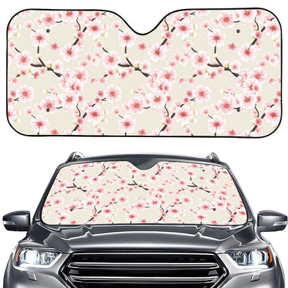 White Cherry Blossom Pattern Print Car Windshield Sun Shade