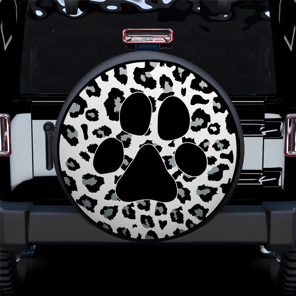 White Cute Dog Paw Cheetah Leopard Jaguar Pattern Jeep Car Spare Tire Cover